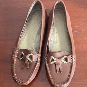 Women’s Brown Leather Moccasin Loafers with Braided Accent